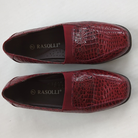 Rasolli Patent Leather Crocodile Print Wedge Slip On Loafer 7 Red - Picture 15 of 16